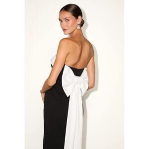Lulus Fabulous Phenomenon Black And White Strapless Bow Midi Dress - Size L